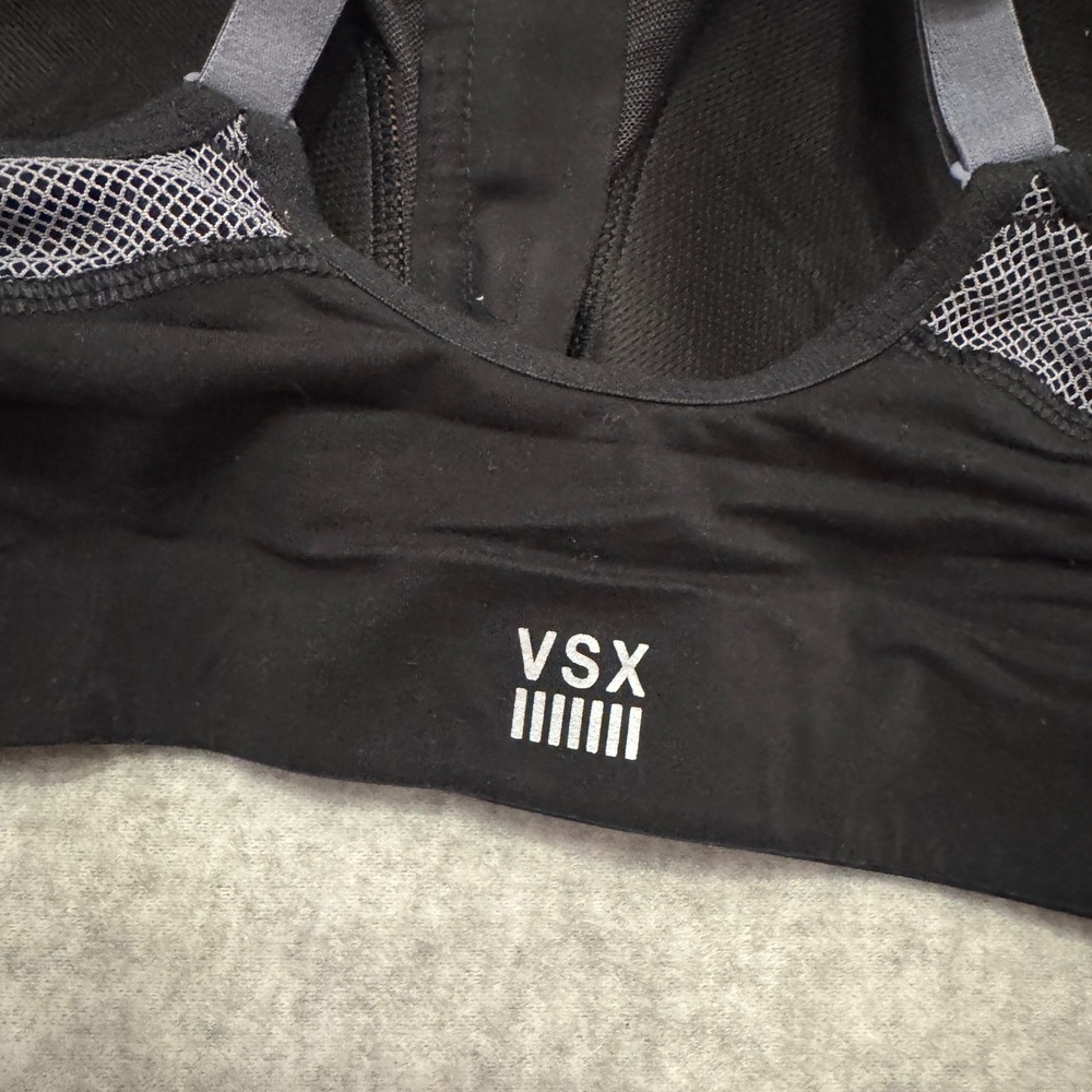 Victoria Secret VSX Sport Front Zip High Impact Sports Bra Black 34D Mesh Trim - Picture 5 of 8